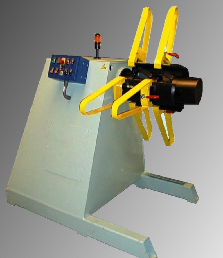 Abwickelhaspel mit Antrieb Modell NO30-360V-H Abwickelhaspel mit Antrieb für 3000 Kg Coils. Mit hydraulischer Spreizung und Bedienfeld am Haspel