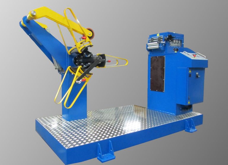 Modell HRK O10-250V-AP-R32-7-GR Haspel-Richtkombination. 1Tonne Tragkraft mit 7 Richtrollen ᴓ 32mm für 250 mm Bandbreite.